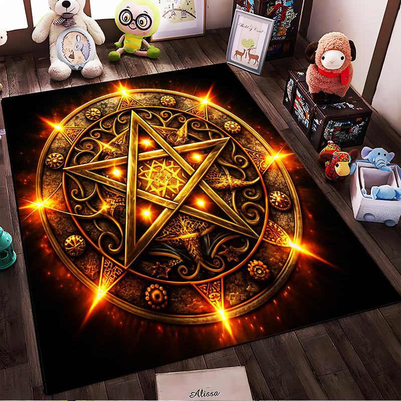Golden Pentagram Decor Rug Non-slip rug suitable for living room and bedroom sofas