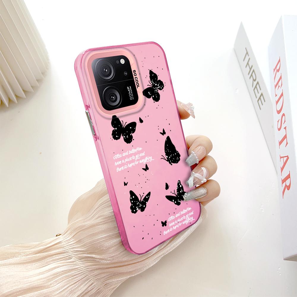 

Окрашенный узор, цветной серебристый, двухсторонний, жесткий, противоударный чехол для телефона Xiaomi Redmi Poco Xiaomi Poco X6 Pro темно-розовый