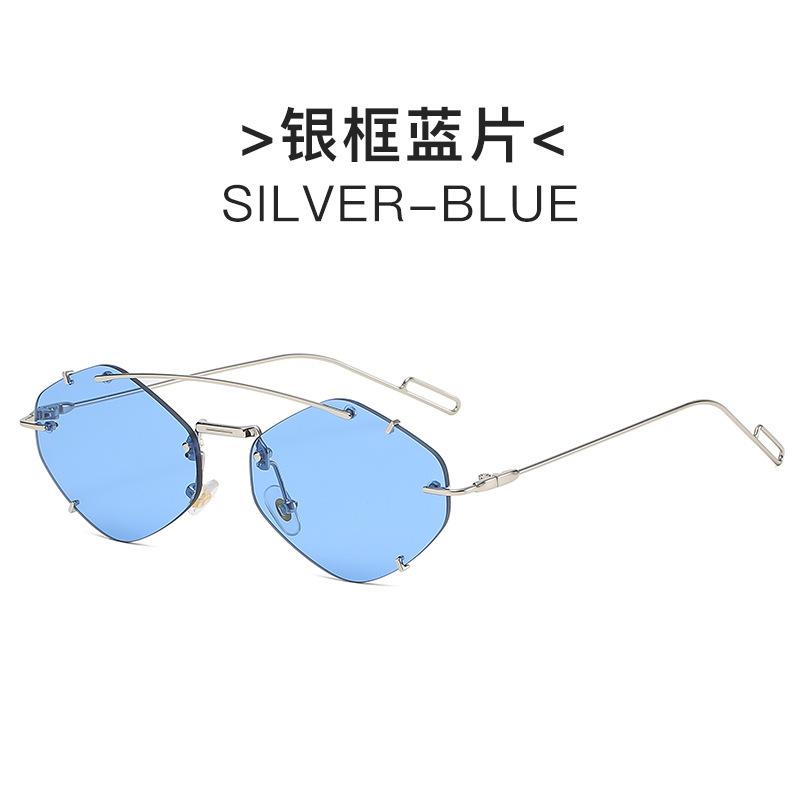 Metal frameless sunglasses for fashion shows personalized unisex small frame irregular trendy eyewear