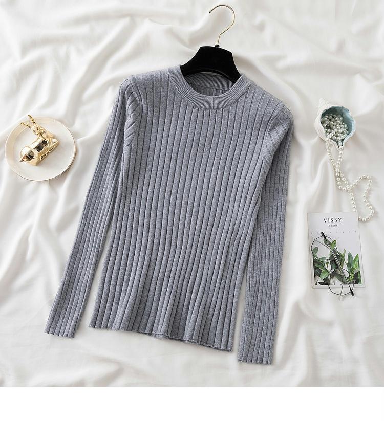 Autumn Neck Fit Round Slim Base Knitted Sweaters Women Winter New Fashion Long Sleeve Pullovers Sweater Woman Elegant Solid Casual Lady Jumpers 25477