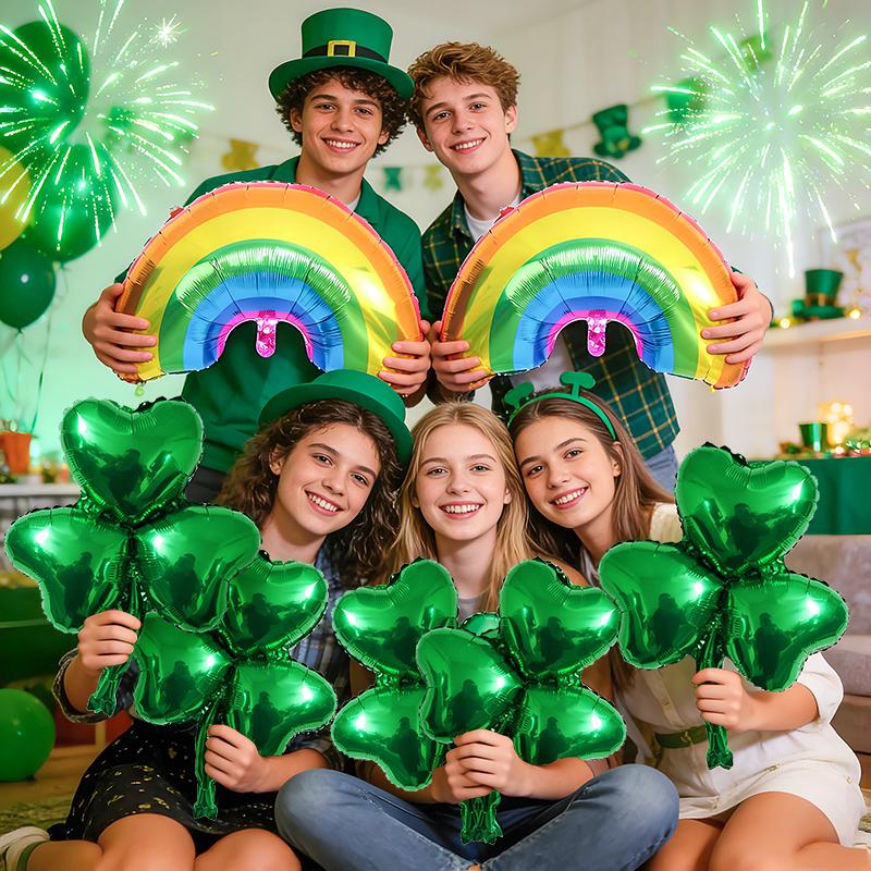 10pcs Shamrock Foil Balloons Irish Lucky Green Shamrock Balloons St. Patrick's Day Party Decorations