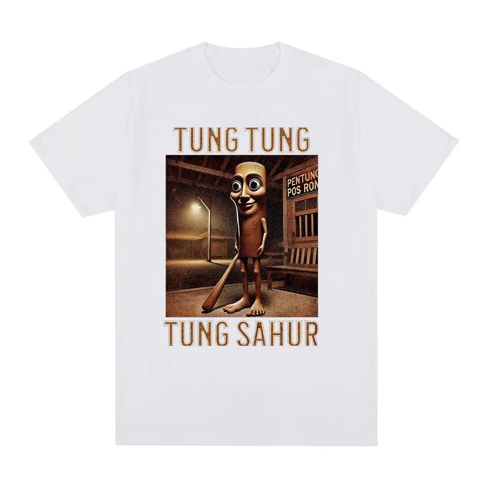 Sommer Tung Tung Tung Sahur Italiensk Hjerneforråtnelse Morsom Meme Menn Kvinner T-skjorte Mote Humor Bomull Kort Ermet Tees Casual Topper