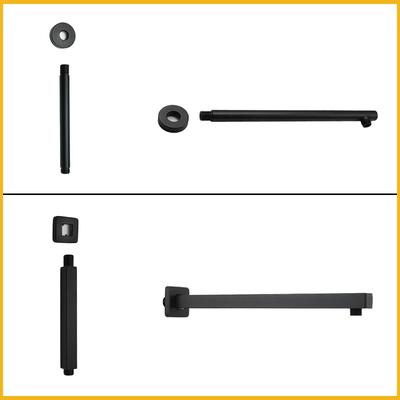 Black G1/2 Round/Square Shower Arm Bathroom Stainless Steel Ceiling Wall Mount Fixed Shower Bracket Faucet Replacement Parts