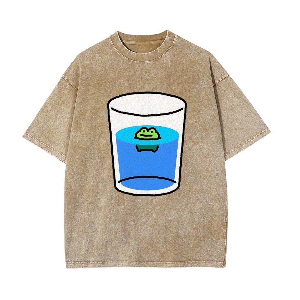 Funny Style Cartoon Water Cup Print Women's T-Shirt Loose Wash Oversized Short Sleeve Summer Basic Jianye Retro Top