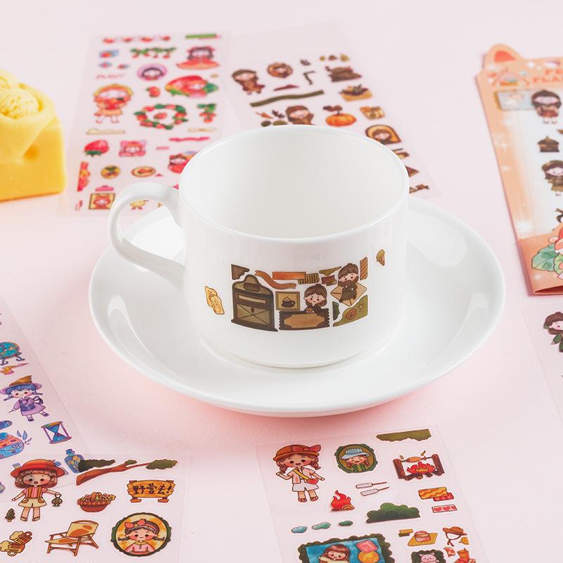 10 Sheets/set Kawaii Scrapbooking Bicycle Decals Gift Frog Students Cartoon Stationery PET Diary Stickers Notebook Cute Girls