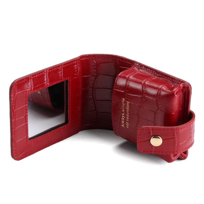 Crocodile Pattern Portable Cowhide Makeup & Coin Pouch with Mirror