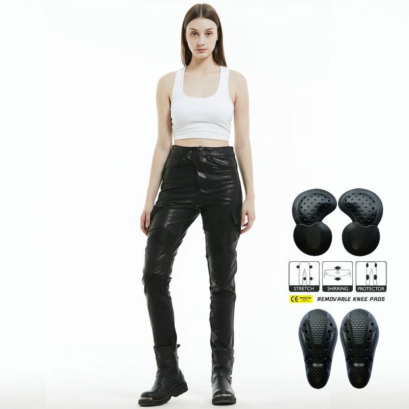 Motorcycle Riding Pants Women PU Leather Protective Gear Windproof Waterproof Crash Resistant Biker Trousers