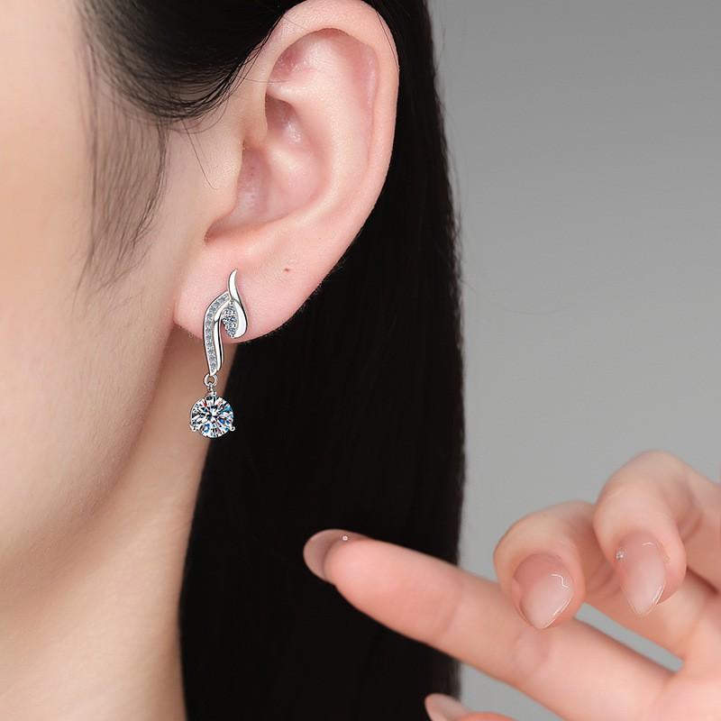 Angel Wing Pendant Earrings With Moissanite Cubic Zirconia Sterling Studs Women Fresh Sweet Style