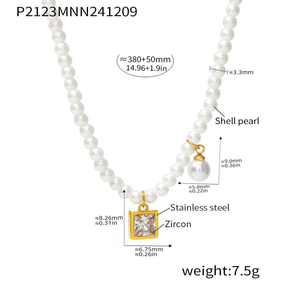 Qiong Yao Love Cubic Zirconia Pearl Necklace - Luxurious Stainless Steel Choker Chain