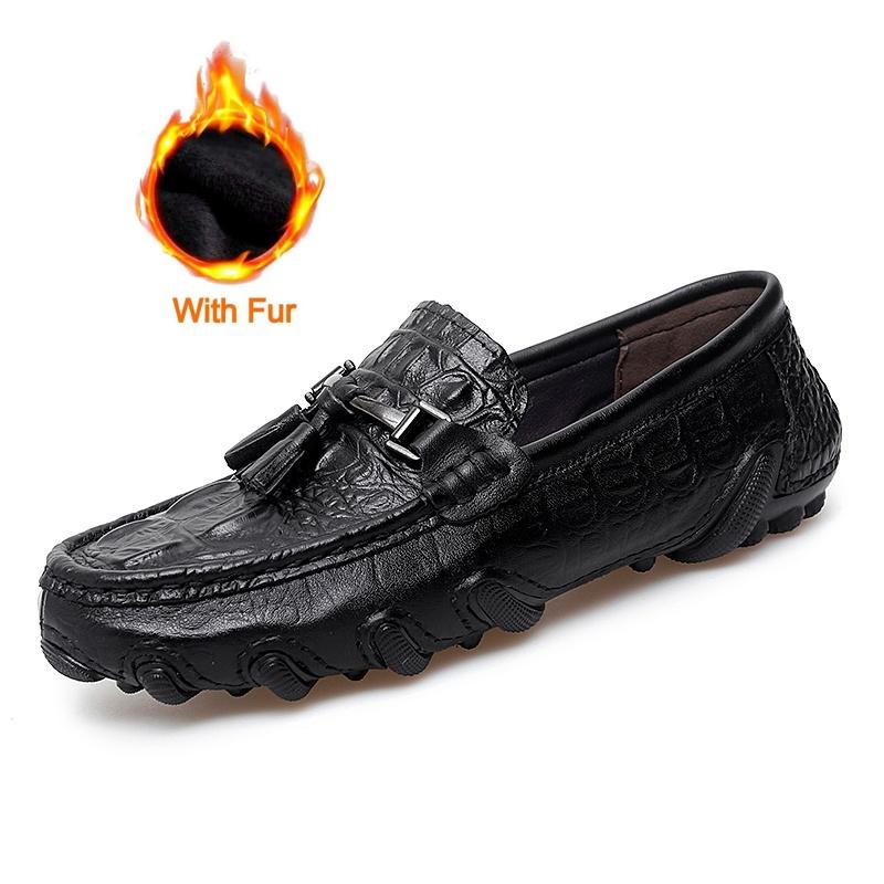 Fashion Luxury Fashion Italian Black Genuine Leather Loafers Handmade Soft Bottom Casual Leather Dress Shoe Slip On Outdoor Walking Shoe