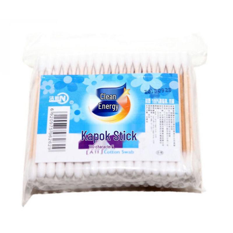 Jie Neng 100-Pack Wooden Stick Cotton Swabs for Cleaning & Makeup