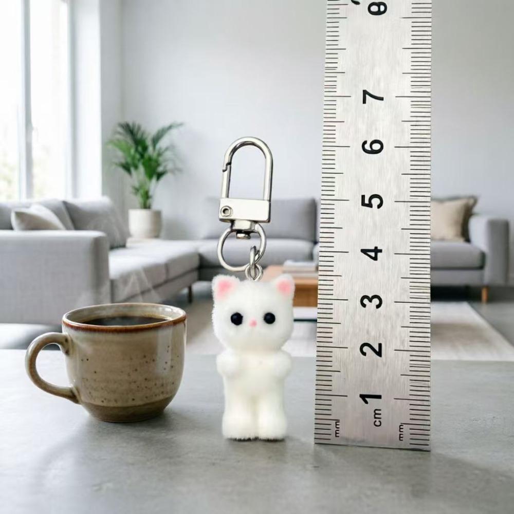 Cute Flocking Three-dimensional Kitten Keychain Cartoon Mini Doll Bag Pendant Keyrings Handmade DIY Keys Chains Gift Accessories