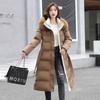 Women Winter Hooded Faux Fur Collar Big Pocket X-Long Belted Coat Mom's Puffer Jacket Cotton Padded Parkas Outwear Overcoat
