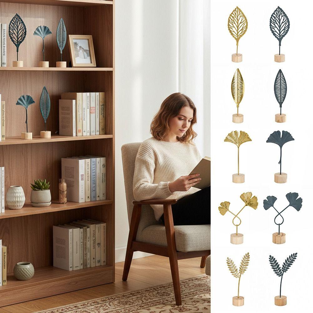 Gold Grey Iron Art Leaves Figurine Metal Ironwork Desktop Ornament  Home Decoration