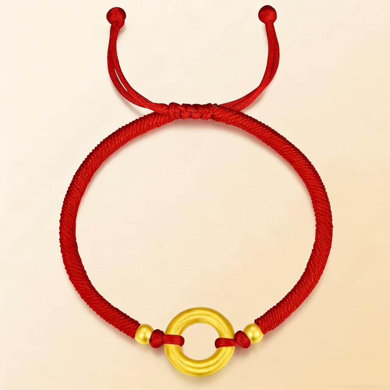 Pure Gold 999 Ping An Kou Bracelet: Small Beads & Red String - Lucky Charm for Women, Ideal for Valentine s & Mother s Day. Bracelet + Certificate + Gift Box