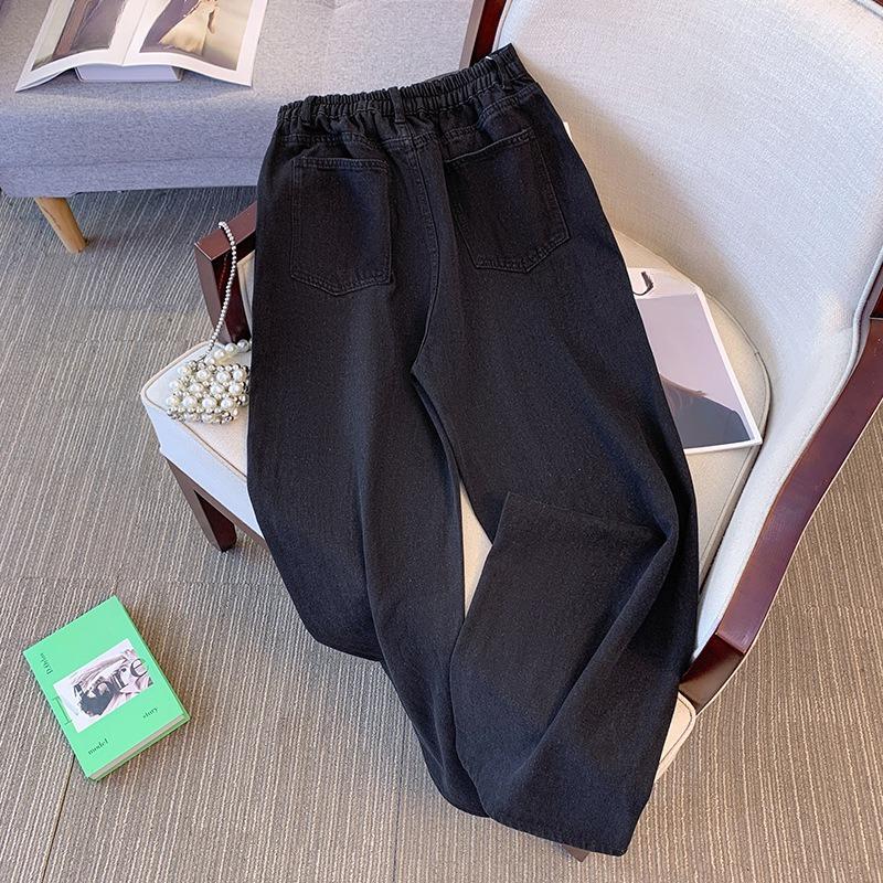 Mote Jeans for Kvinner i Store Størrelser Rette Street Style Denimbukser Elastisk Midje Bukse