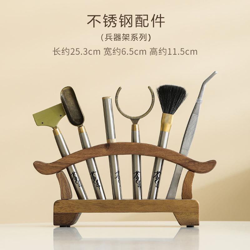 Waffenregal aus Walnussholz Tee Sechs Gentlemen Antikes Tee-Werkzeugset Haushalts-Teegeschirr Utensilien Chinesisches Tee-Set Zubehör Handwerk