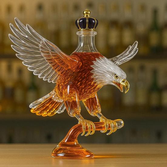 Eagle Liquor Decanter 300ml Creative Glass Whiskey Bottle 3D Carved Eagle Design Unique Gift for Whiskey Lovers And Pet Enthusiasts
