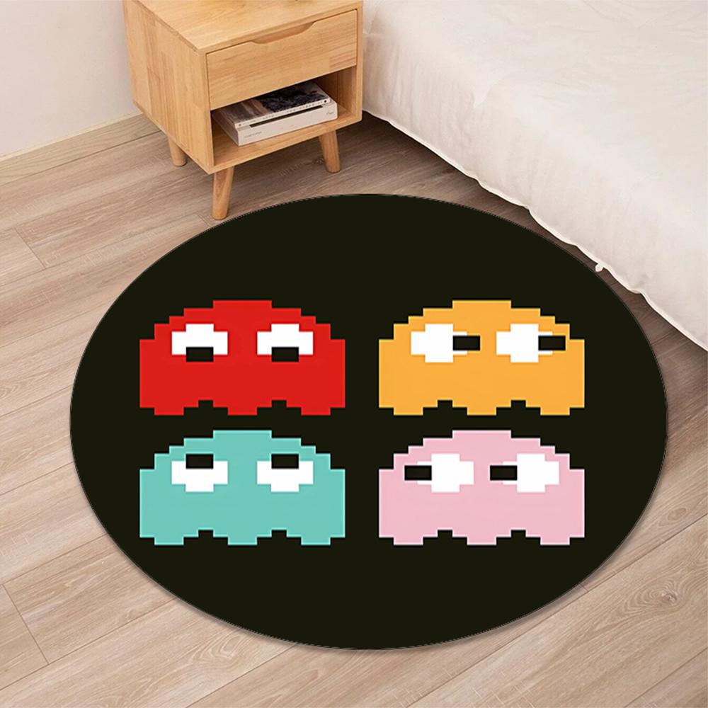 Pac Man Printed Round Rug Carpet Chair Rug Area Rug Entryway Doormats,for Office Chair Living Room Bedroom Kitchen Room.