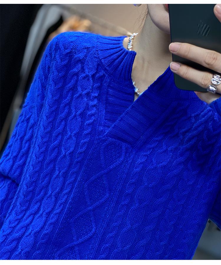 Dámský retro kašmírový svetr s argyle vzorem a výstřihem do V - Všestranný pletený pulovr s copánkovým vzorem na podzim/zimu