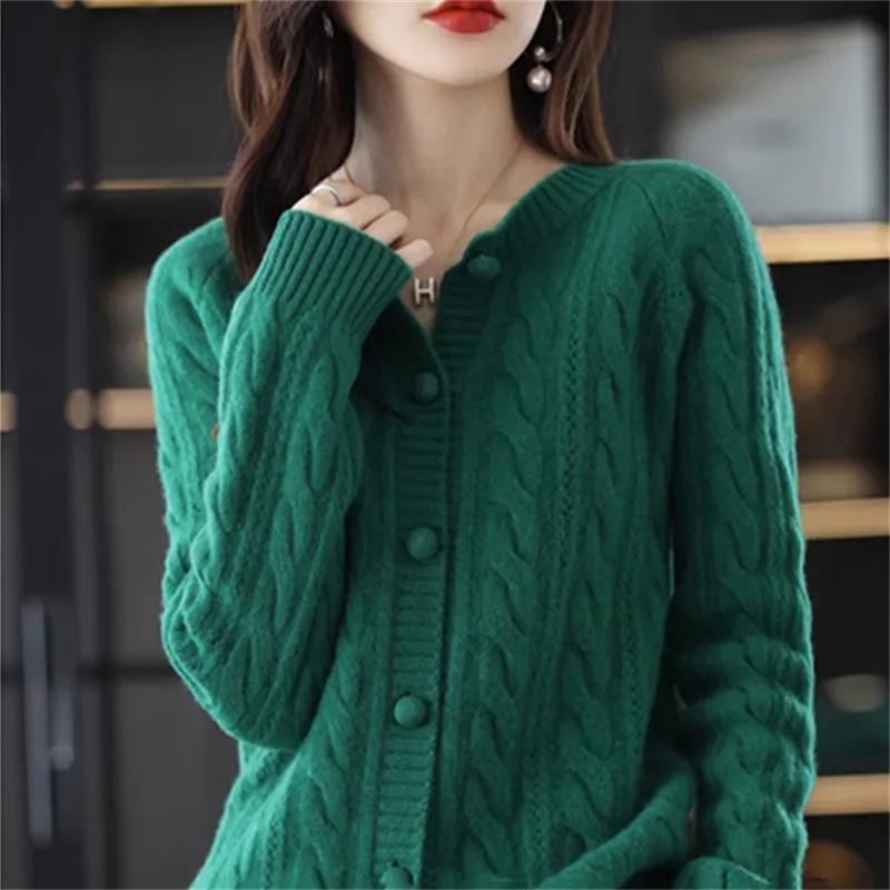 Cashmere Sweater for Women Autumn and Winter Knitted Cardigan for Women Loose Fitting Woolen Sweater Lapel Jacket Camel