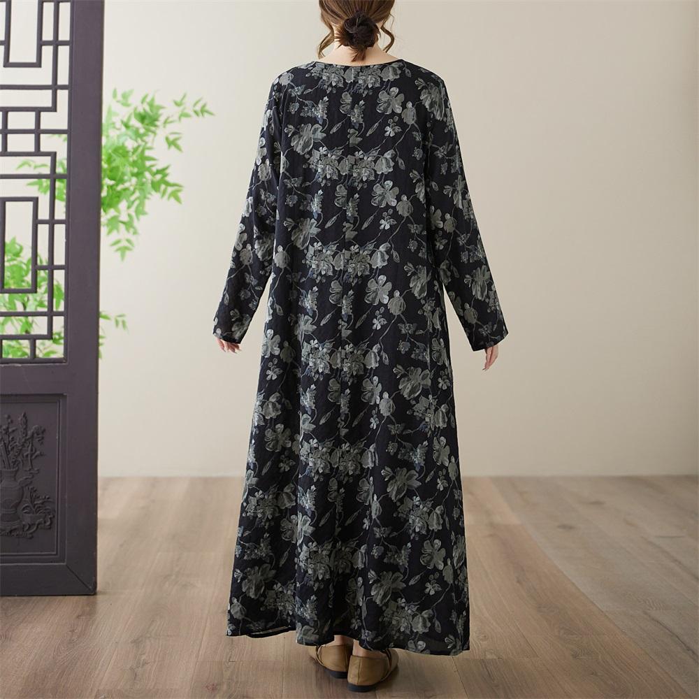 Long Sleeve Plus Size Cotton Vintage Floral New In Dresses for Women Casual Loose Spring Autumn Dress