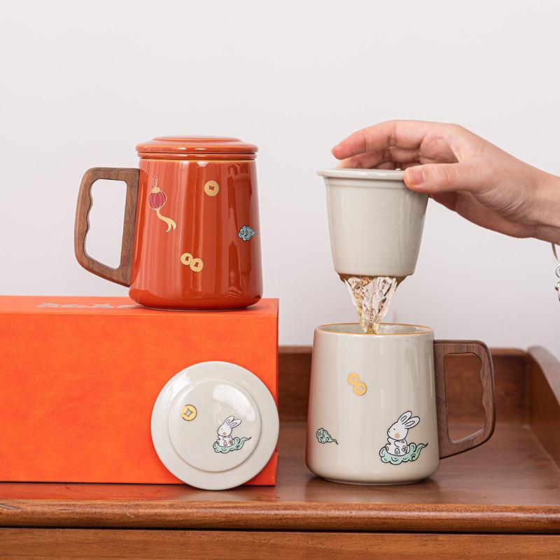 Ceramic Mug, Tea Separation, Tea Cup, Personal Water Cup, Tea Set, Mid-Autumn Festival Year of the Rabbit Gifts