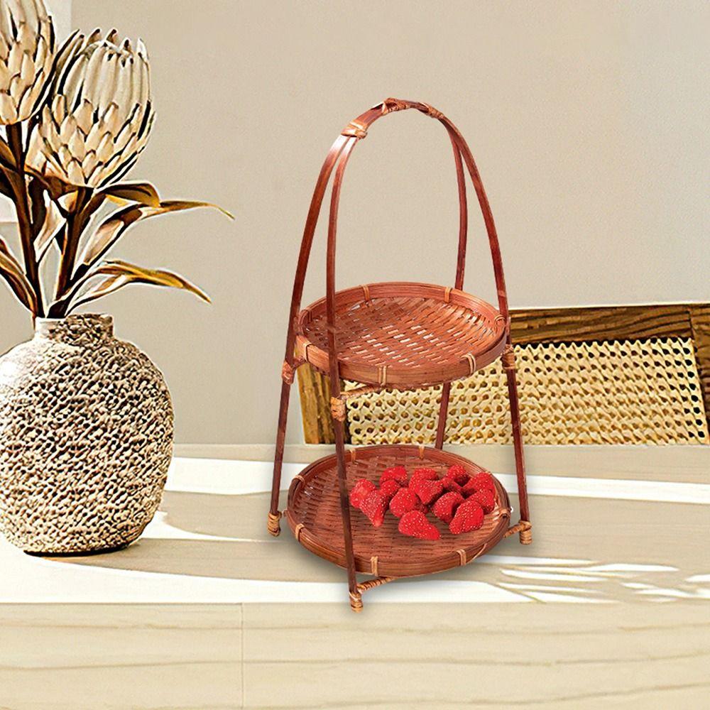1 ks Koš pletený z bambusu na ovoce, jídlo, zeleninu, multifunkční stojící podnos do kuchyně