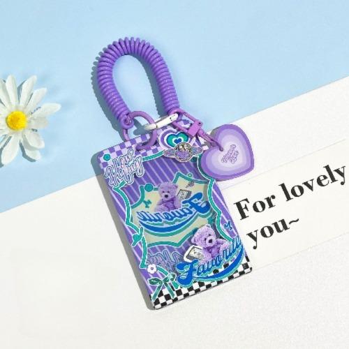 Retro Contrast Color Trend Transparent Card Holder Transparent Sliding Cover Student Campus Card Meal Card Bag ID Cover Protective Cover
