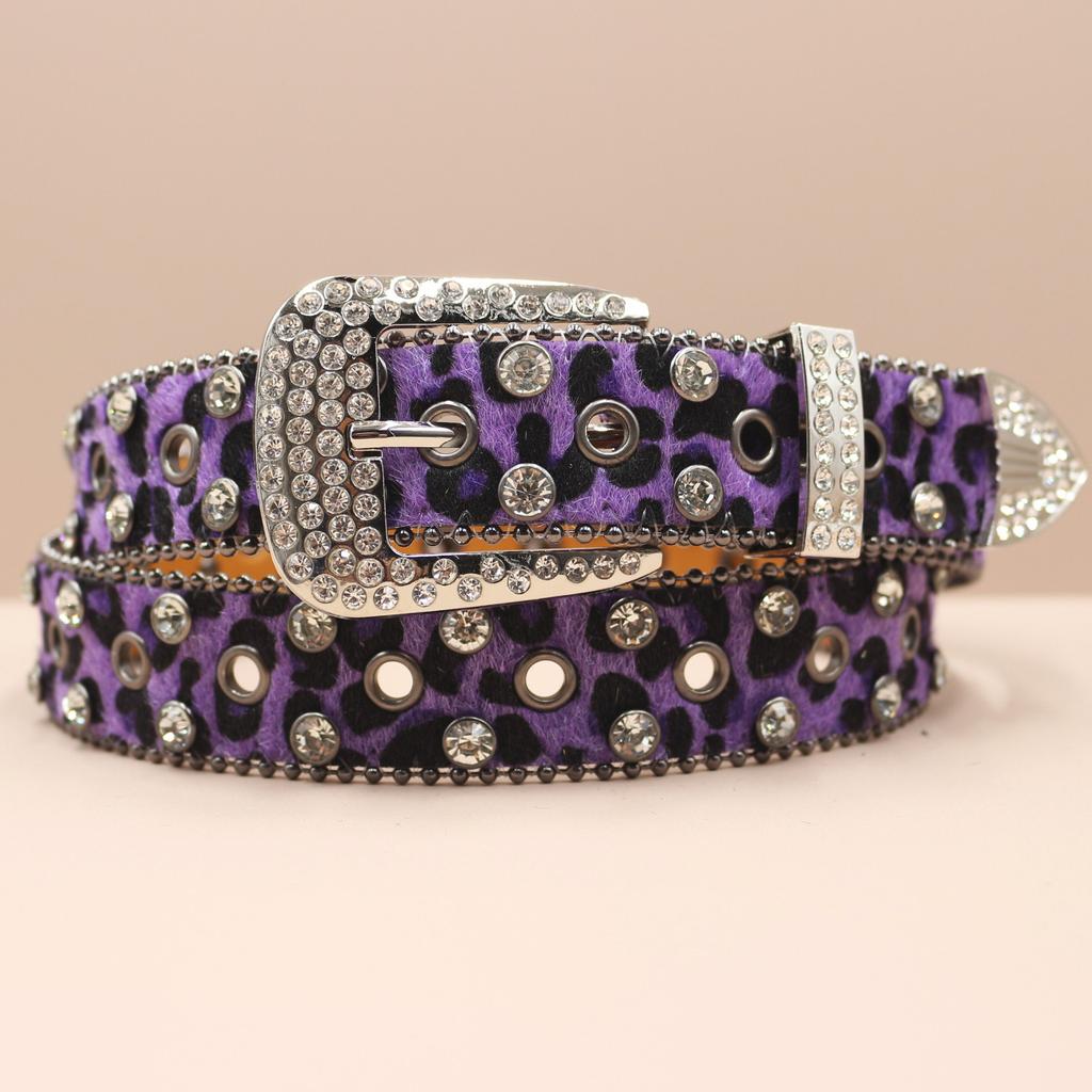 Cross Belt Leopard Print Western Rhinestone Belt Personalized Denim Woman Rivet Jeans Belt
