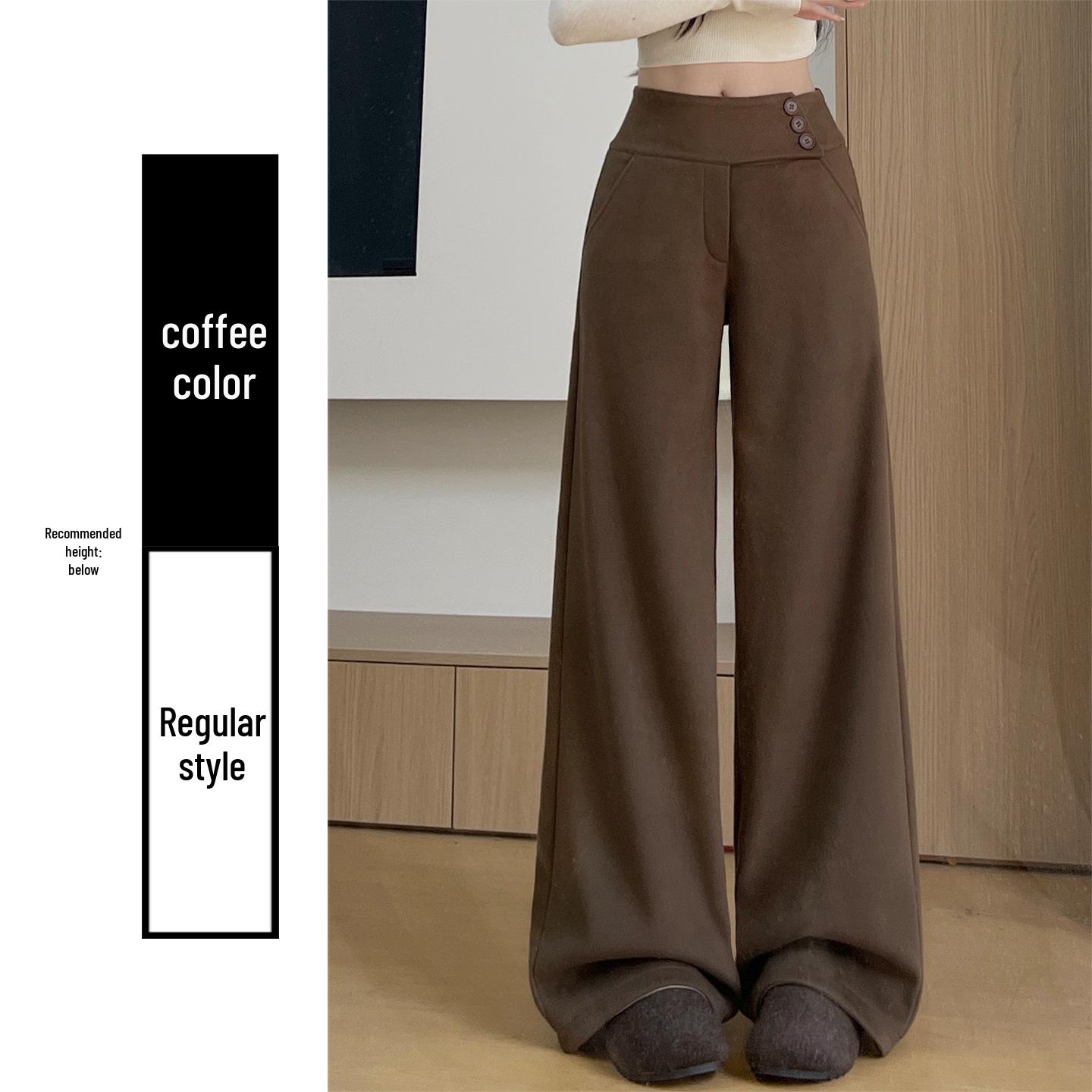 

Deep Gray Women s Low-Waist Wool Suit Pants - 2025 Autumn/Winter, Straight-Leg, Buttoned, Loose Drape, High-End Wide-Leg Style Medium