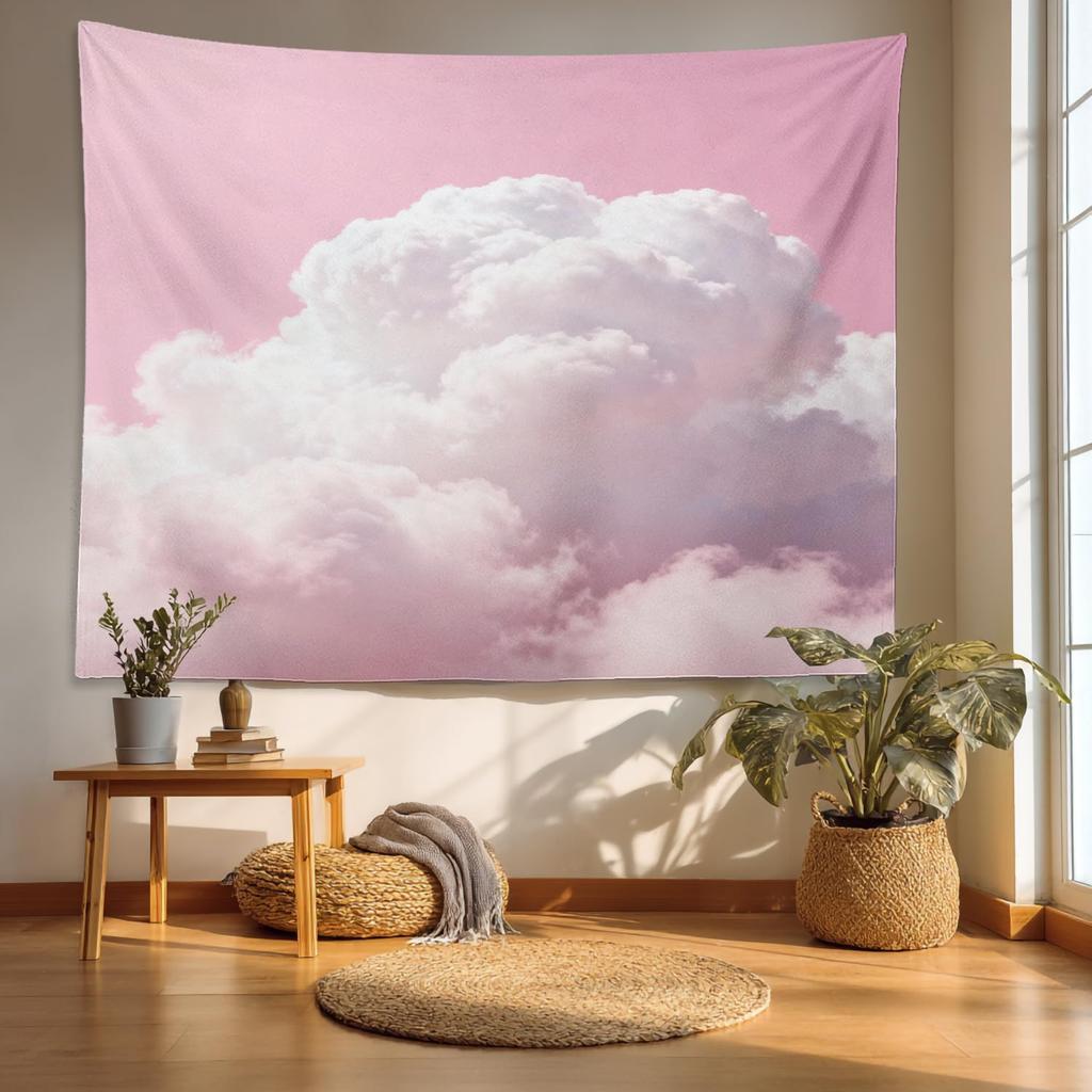 Retro Japanese Cherry Blossom Tapestry, Deep Indigo Flowers Wall Art Hanging Decoration Polyester Fiber White Ruffled Around For