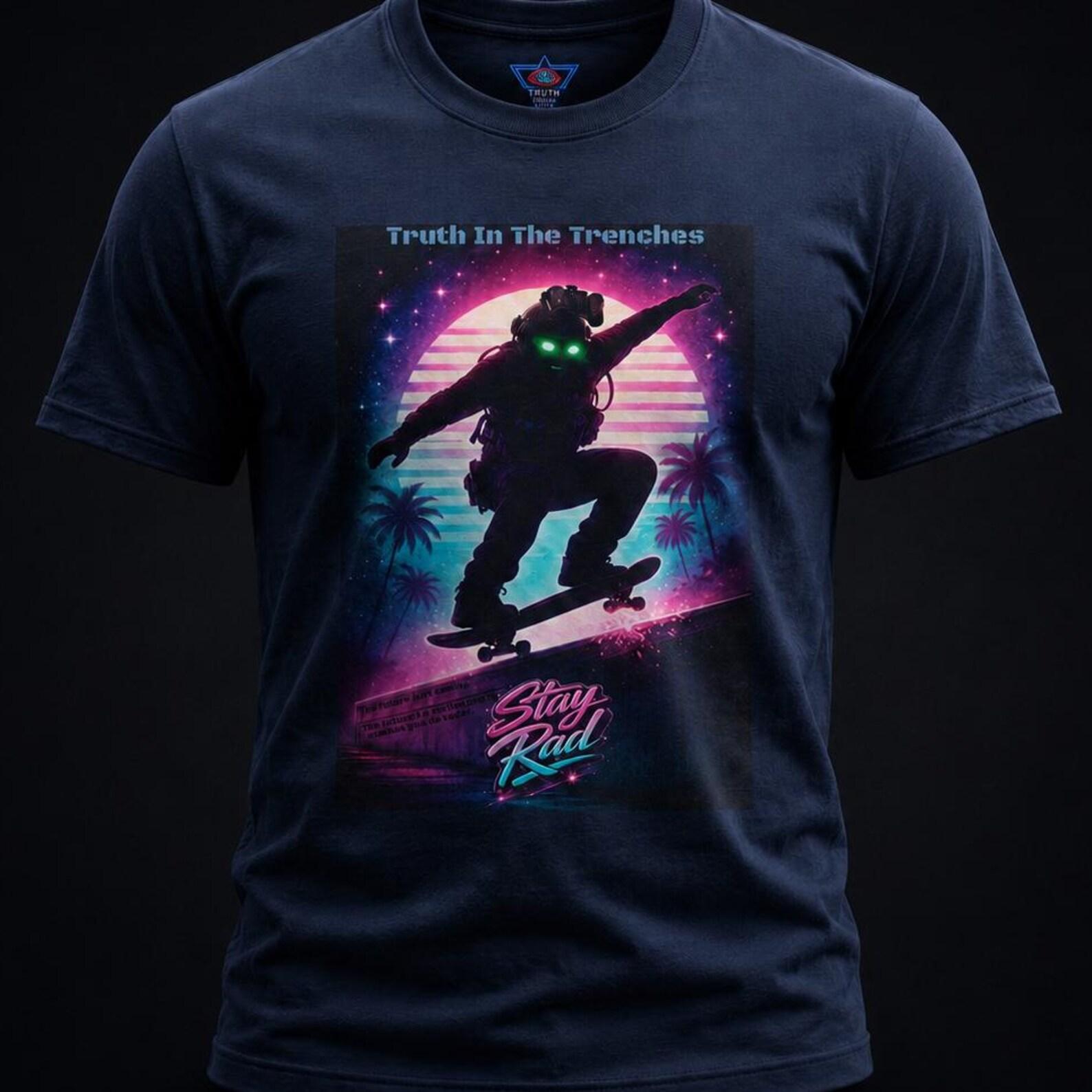 Retro Neon Vaporwave Sunset Skateboard T-Shirt | Tactical Sunset NVG Night Vision S