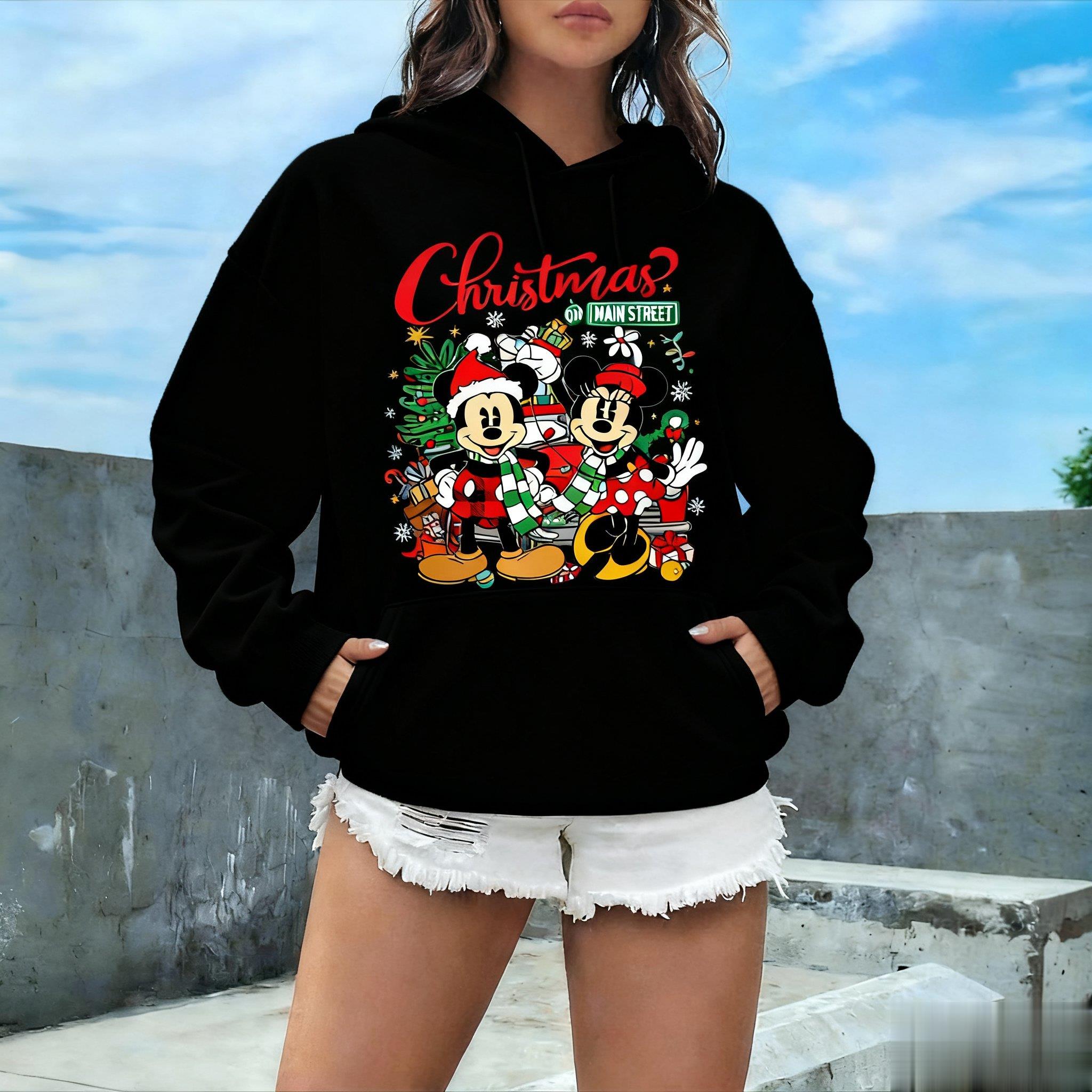 

Oversized Disney Hoodie Women Men Mickey Christmas Print Graphic Pullover Sweatshirt Casual Streetwear Jacket Autumn Winter Tops S