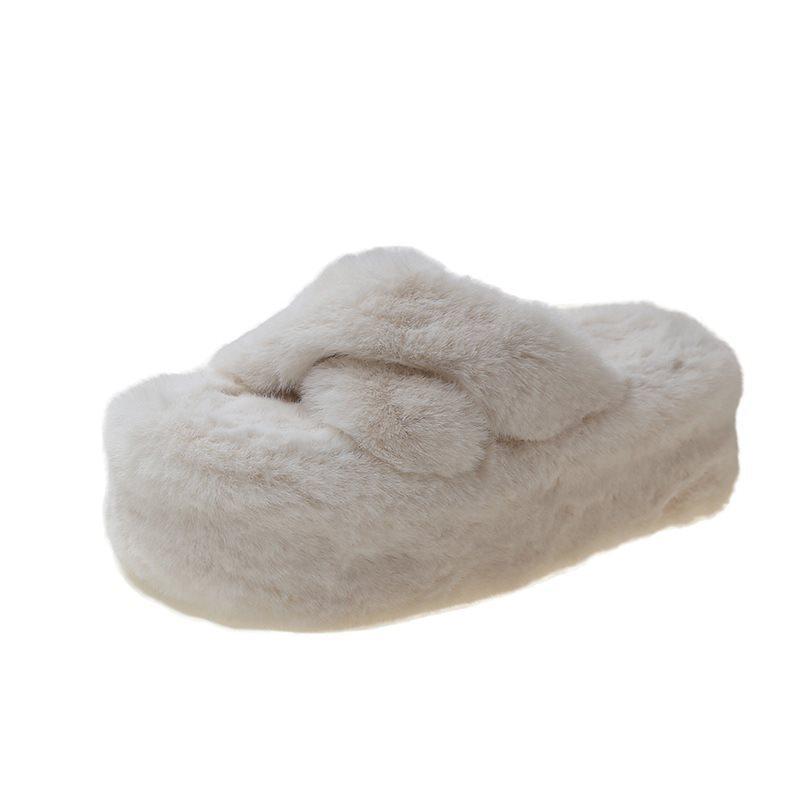 CM Slippers Cross High Heel Bottom Fluffy Fluffy Slippers Women's Autumn and Winter Muffin New 2025 Plush Super Thick 7