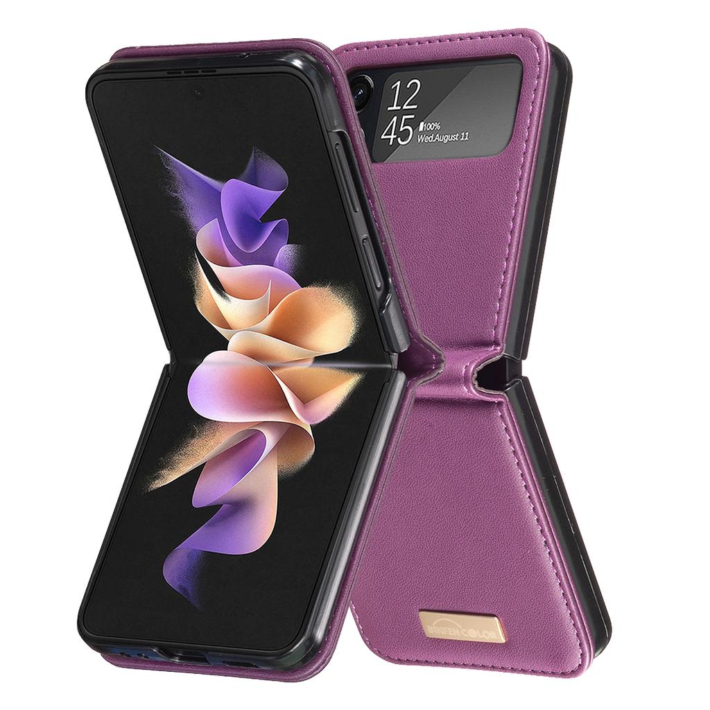 BINFEN COLOR Dla Samsunga Galaxy Z Flip4 5G Skóra PU+Twarda Poliwęglanowa Skorupa Smukłe Ochronne Etui na Telefon
