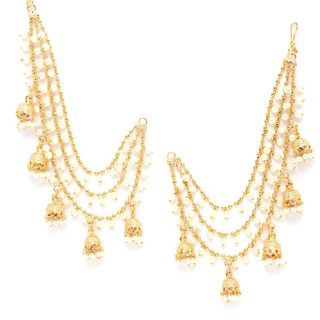 Traditional Brass 18 K Gold Plated Wedding Jewellery Bahubali Inspired Long Chain Jhumki Earrings for Women and Girl