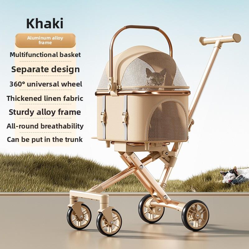 2026 New Separable Pet Stroller Portable One Click Fold Lightweight Cat Dog Stroller For Travel Outdoor Easy Storage Compact хаки