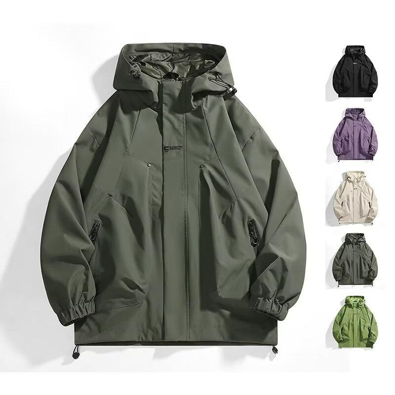 Men's Spring 2026 American Windbreaker: Mountain-Style, Outdoor, Three-Proof, Casual, Loose-Fit Hooded Jacket