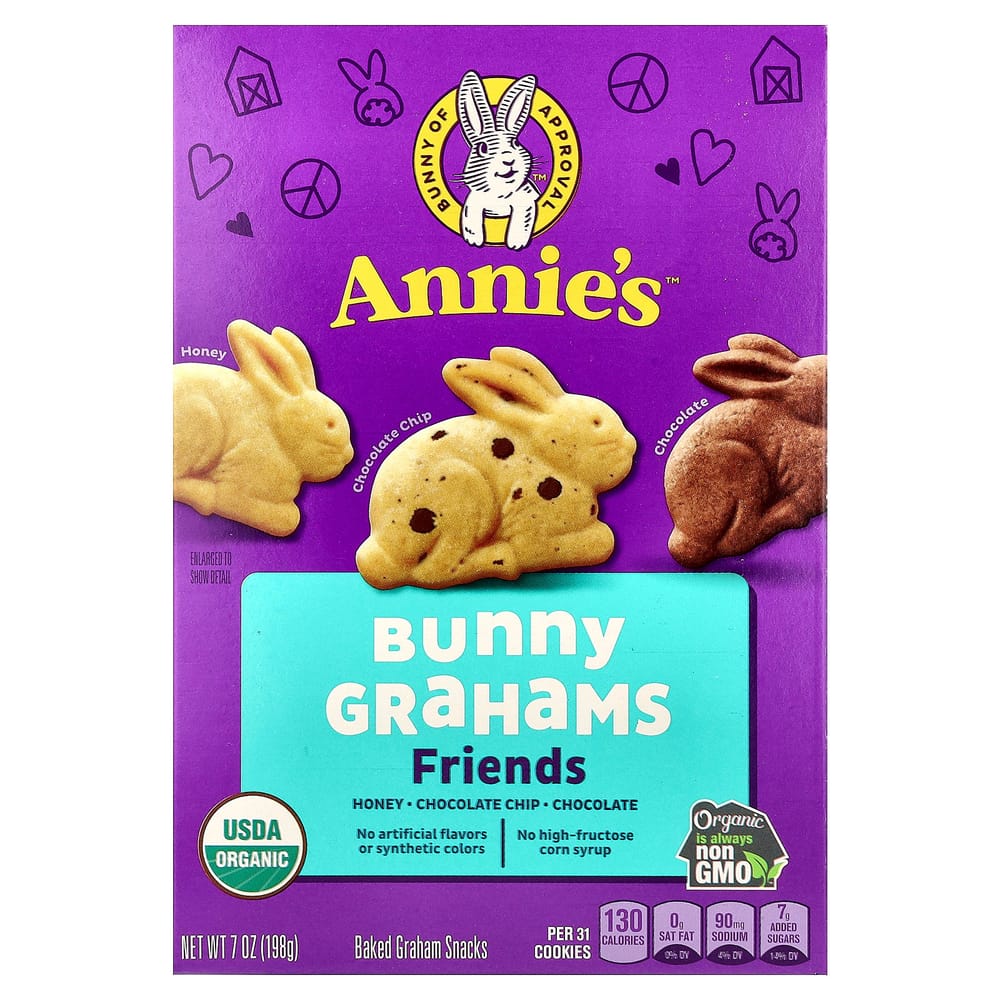 Annie s Homegrown Friends Baked Bunny Graham Snacks, Chocolate Chip, Chocolate & Honey, 198g (7oz)