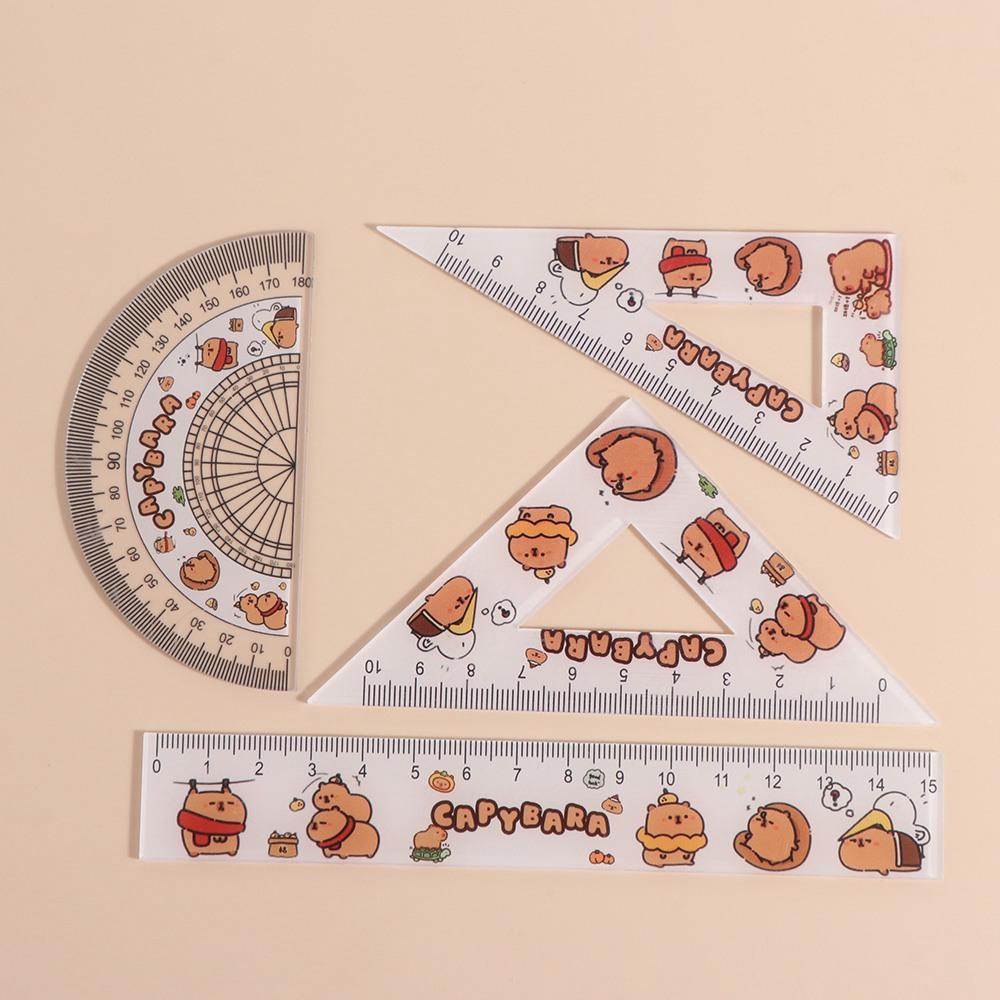Cartoon Triangle Protractor Set Creative Capybara Pattern Ruler Set Ruler Four-piece Set  Children