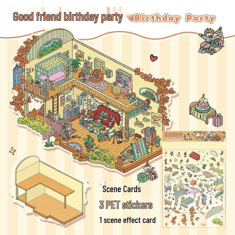 3D Kabin Peyzaj Çıkartmaları: Büyük Kendin Yap Kore Minyatür Sahnesi, Sevimli Saklama Dekorasyonu.