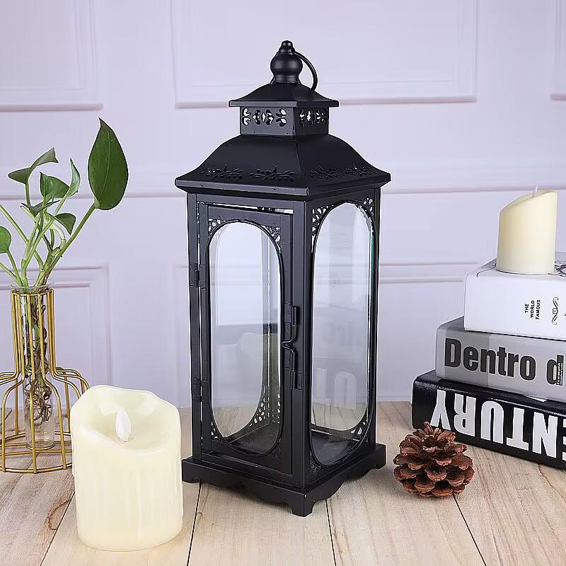 European Wrought Iron Glass Lantern: Retro Wedding Candlestick Ornaments for Floor Décor