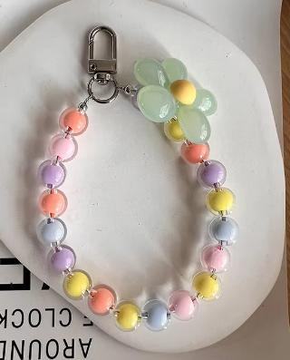 Hot Selling Colorful Fashion Women's Hanging Chain Ring Code Wrist Strap Clip Cute Flower Bead Mobile Phone Lanyard