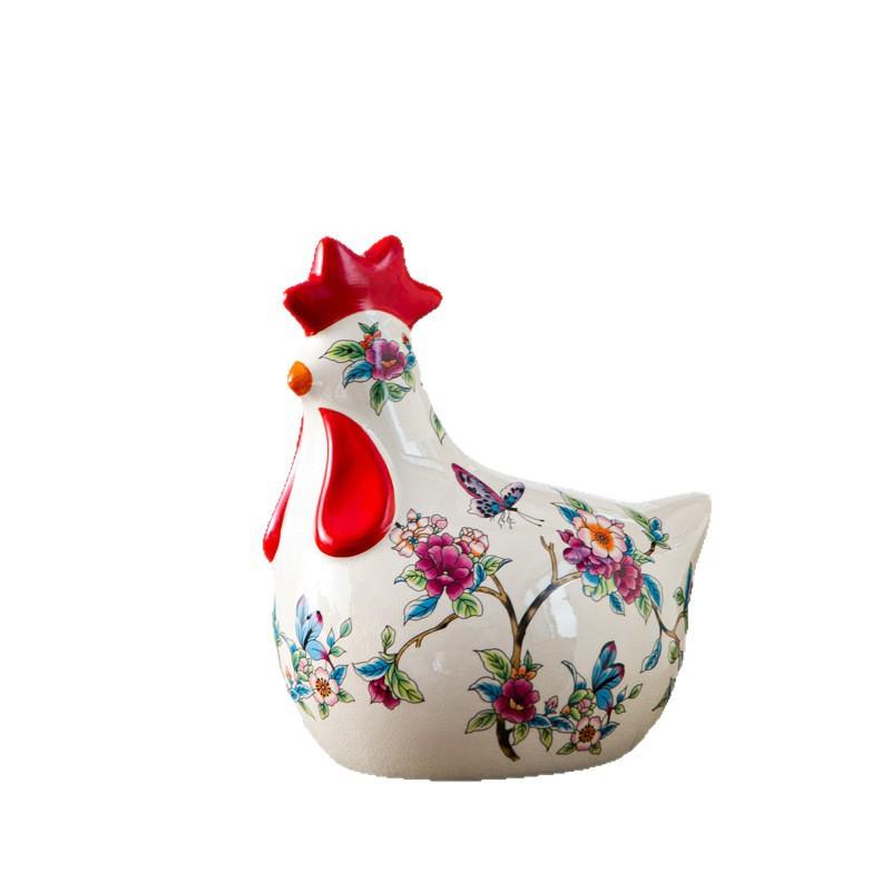 

American Style Hand Painted Rooster Figurine Ceramic Piggy Bank for Living Room Home Decor Creative Gift Ornament