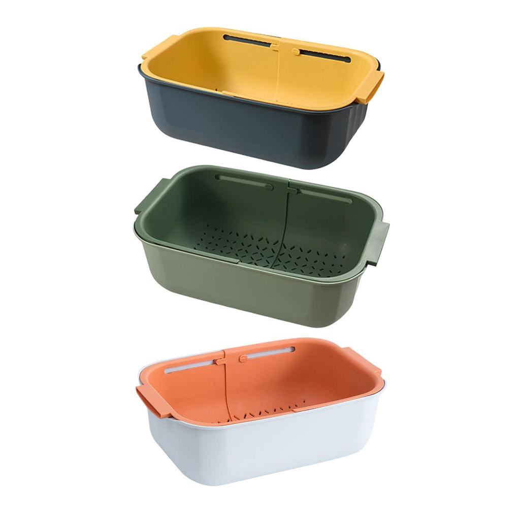 Double Layer Telescopic Drain Basket Detachable Kitchen Supplies Retractable with Handles fruits and