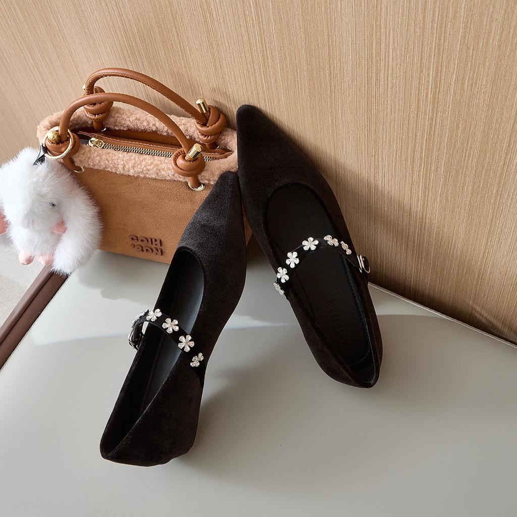 Fashion Height Increaed High Heels Within 5cm Pointed Toe Women's 2025 New French Retro Shallow Mouth Mary Jane Shoes