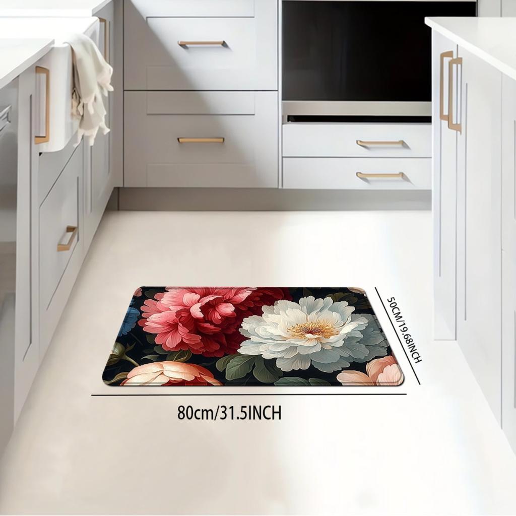 1Pcs Anti Fatigue Kitchen Rugs,   Flowers Print Waterproof Non-Slip Thick Cushioned Kitchen Mat Heavy Duty Comfort Standing Mat for Kitchen