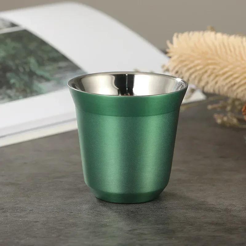 1pcs 80ml Italian Espresso Cup Small Wine Glass Simple Style 304 Stainless Steel Liner Double Layer Heat Insulated Capsule Cup