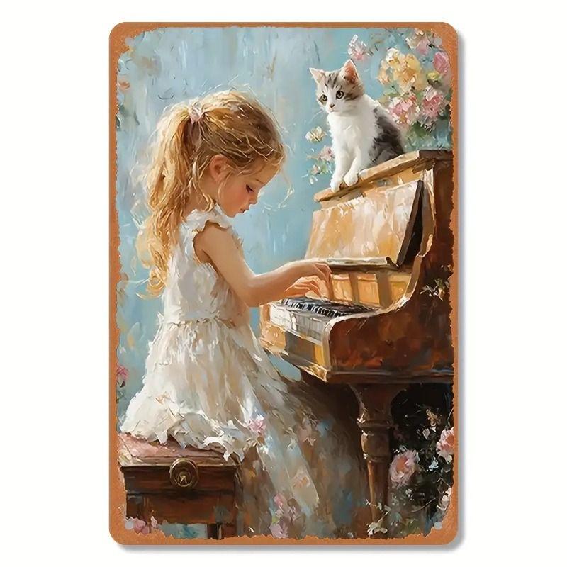 Vintage Style Metal Tin Sign Cute Cats Dogs for Cafe Interior